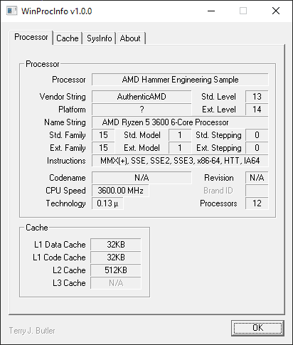 WinProcInfo - Processor Tab