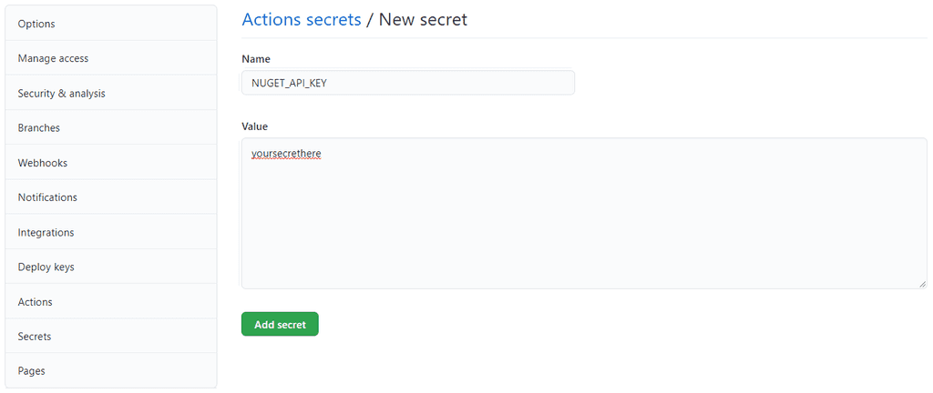 Add API Key as an Actions Secret
